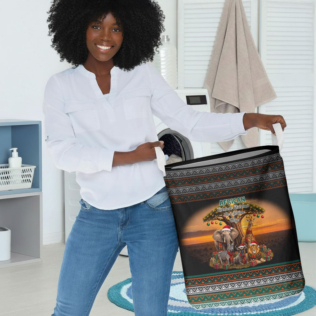 African Safari Animals Christmas Laundry Basket Savannah Wildlife Festive Holiday Tribal Pattern