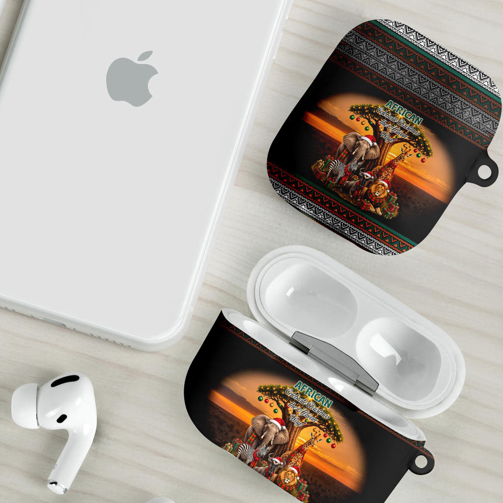 African Safari Animals Christmas AirPods Case Savannah Wildlife Festive Holiday Tribal Pattern