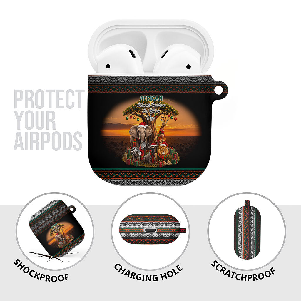 African Safari Animals Christmas AirPods Case Savannah Wildlife Festive Holiday Tribal Pattern