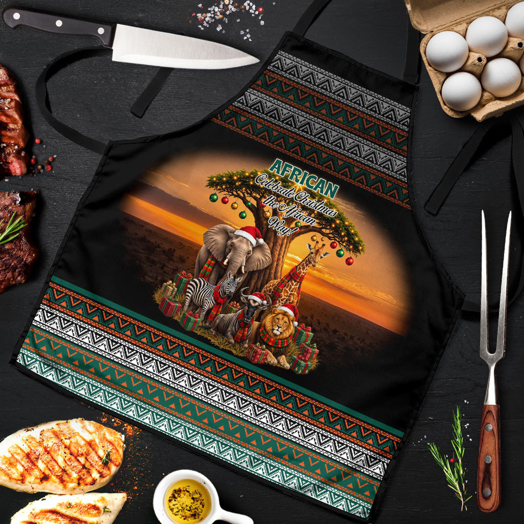 African Safari Animals Christmas Apron Savannah Wildlife Festive Holiday Tribal Pattern