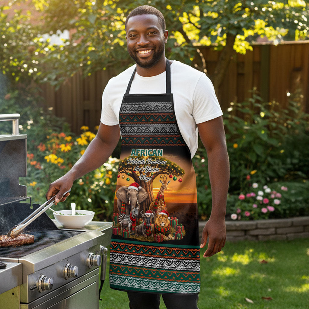 African Safari Animals Christmas Apron Savannah Wildlife Festive Holiday Tribal Pattern