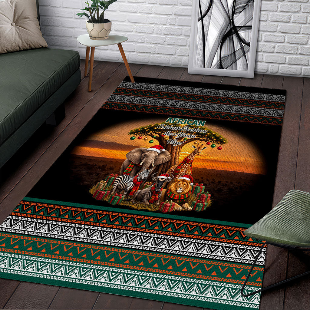 African Safari Animals Christmas Area Rug Savannah Wildlife Festive Holiday Tribal Pattern