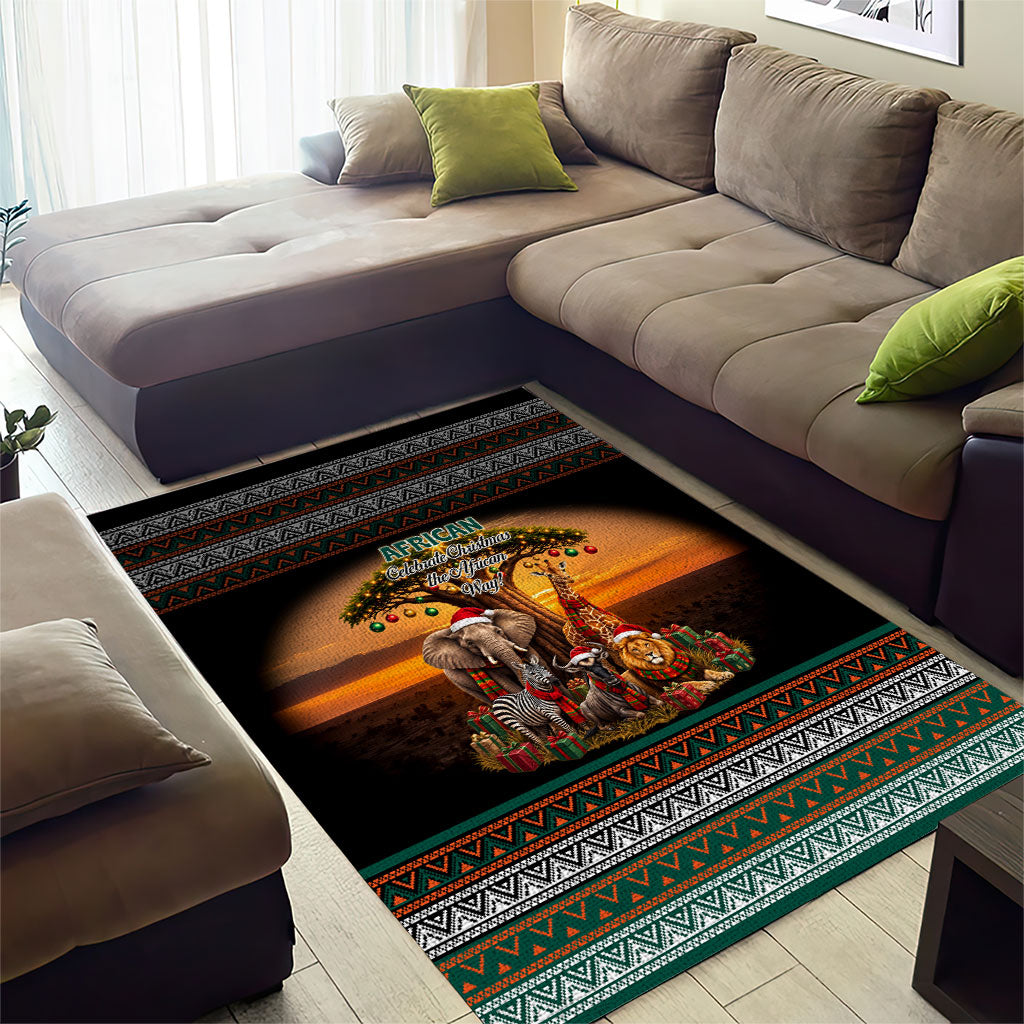 African Safari Animals Christmas Area Rug Savannah Wildlife Festive Holiday Tribal Pattern
