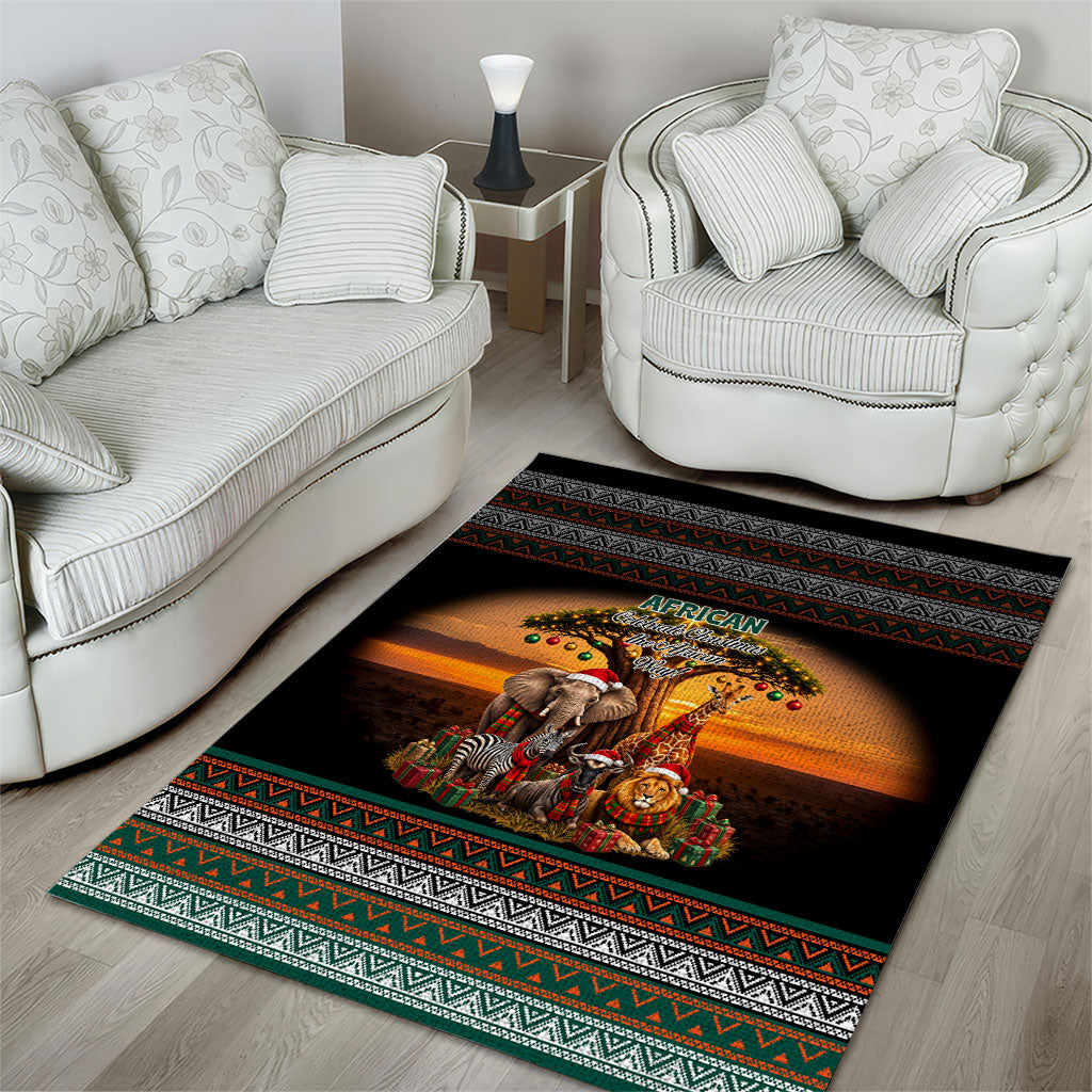 African Safari Animals Christmas Area Rug Savannah Wildlife Festive Holiday Tribal Pattern