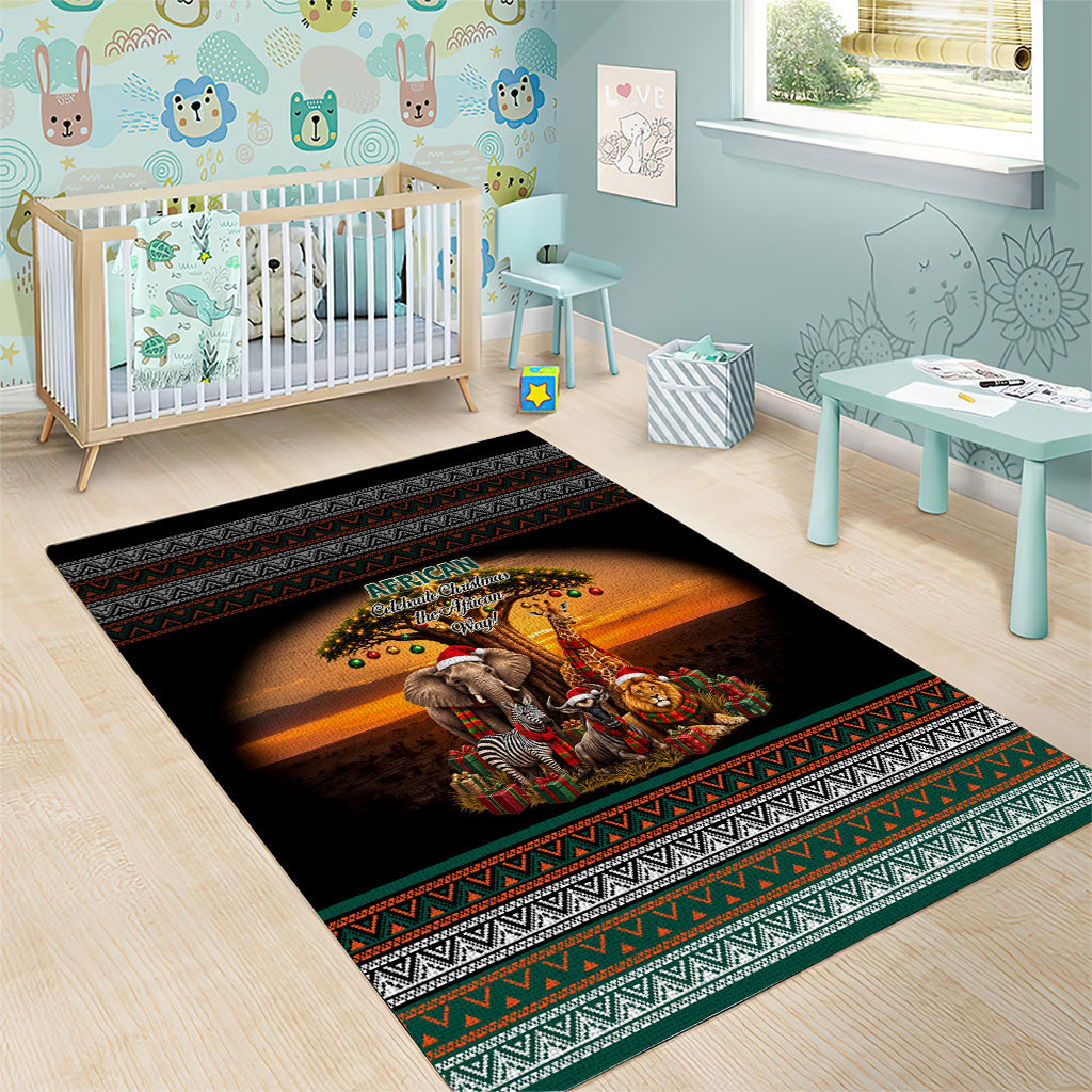 African Safari Animals Christmas Area Rug Savannah Wildlife Festive Holiday Tribal Pattern
