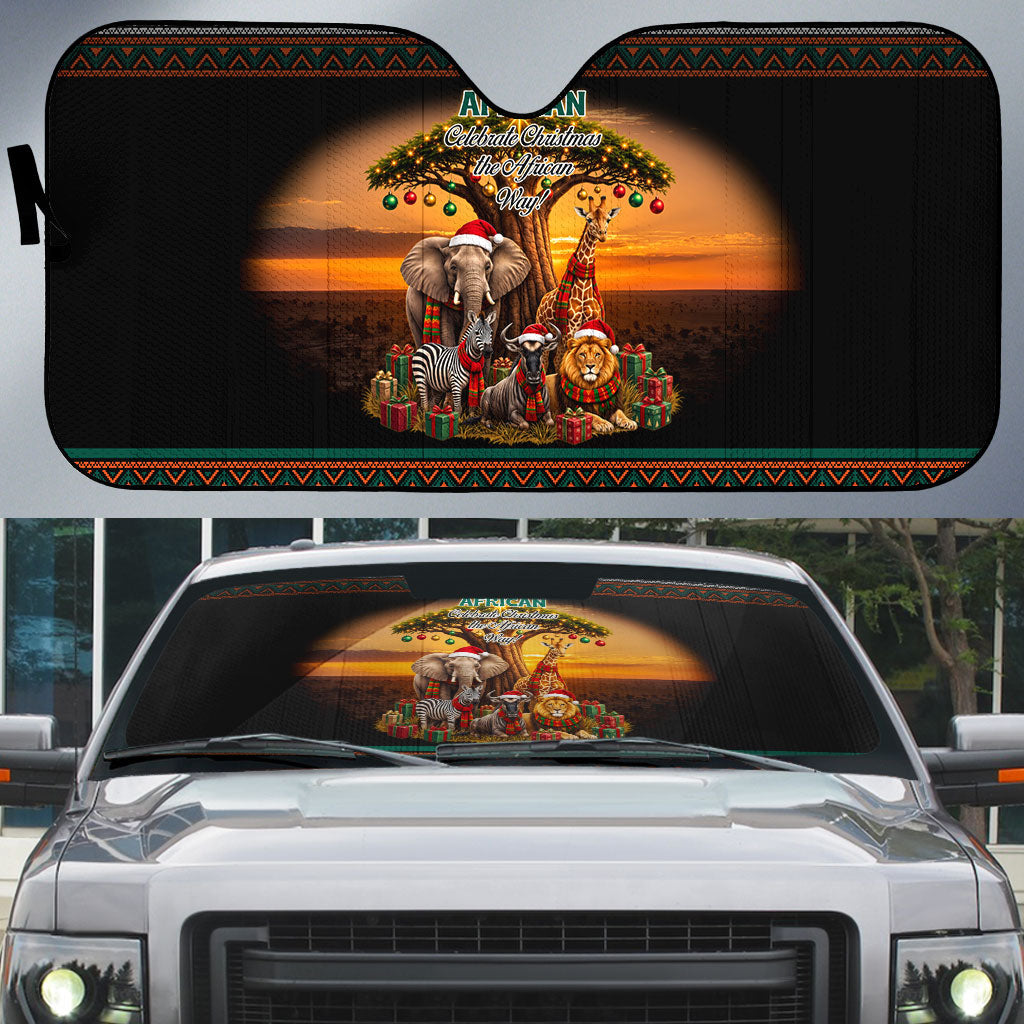 African Safari Animals Christmas Auto Sun Shade Savannah Wildlife Festive Holiday Tribal Pattern