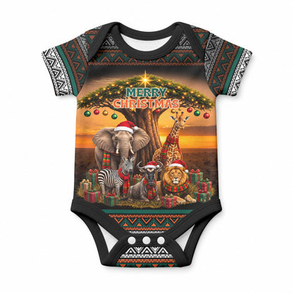 African Safari Animals Christmas Baby Onesie Savannah Wildlife Festive Holiday Tribal Pattern