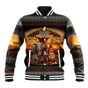 African Safari Animals Christmas Baseball Jacket Savannah Wildlife Festive Holiday Tribal Pattern