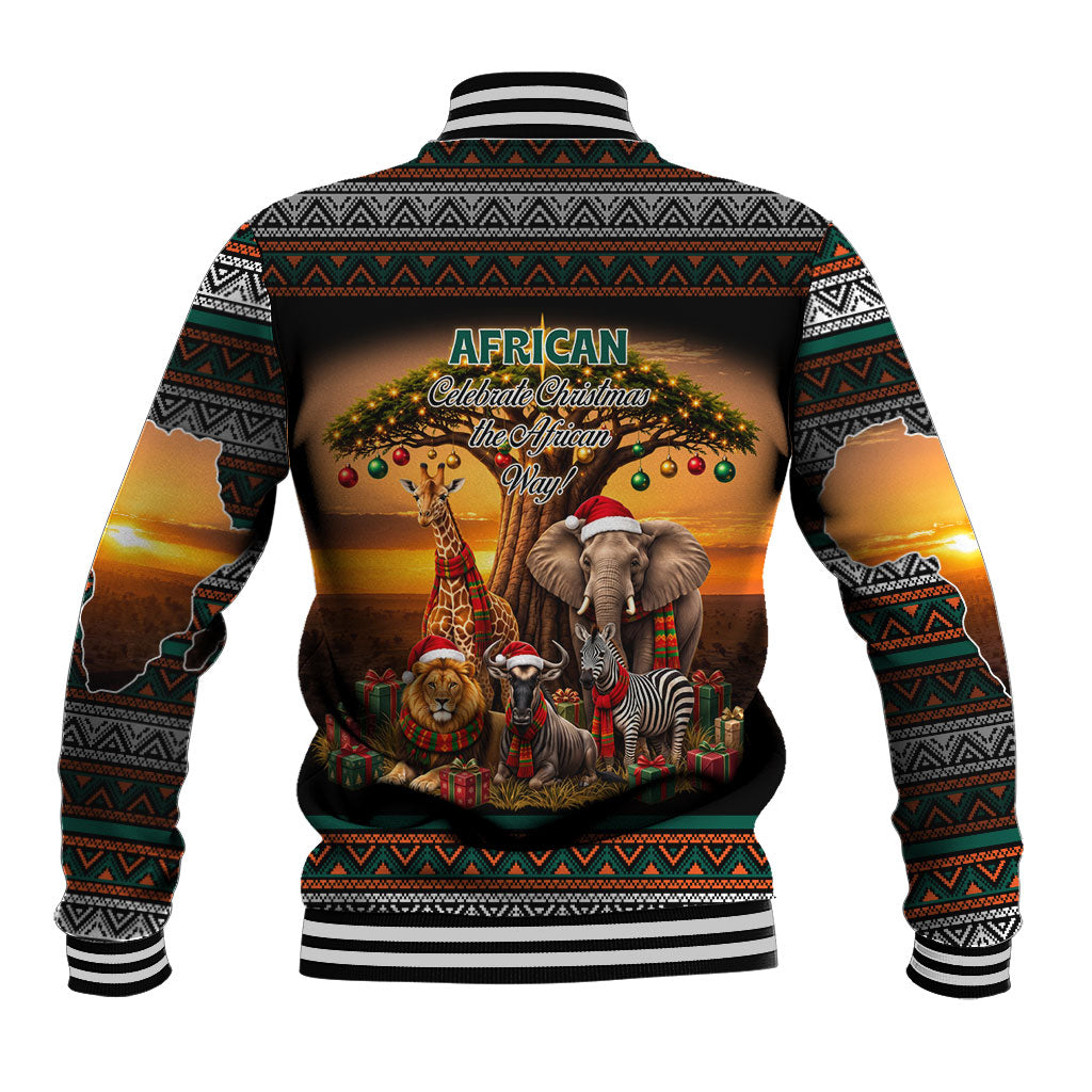 African Safari Animals Christmas Baseball Jacket Savannah Wildlife Festive Holiday Tribal Pattern