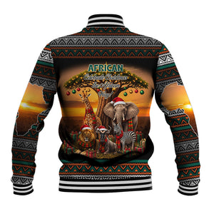 African Safari Animals Christmas Baseball Jacket Savannah Wildlife Festive Holiday Tribal Pattern