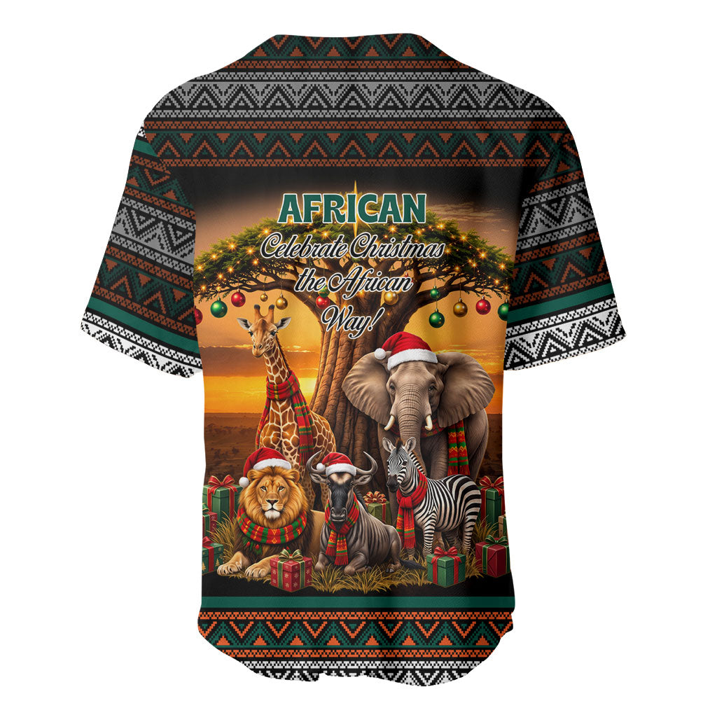 African Safari Animals Christmas Baseball Jersey Savannah Wildlife Festive Holiday Tribal Pattern
