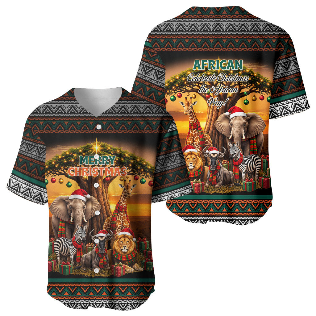 African Safari Animals Christmas Baseball Jersey Savannah Wildlife Festive Holiday Tribal Pattern