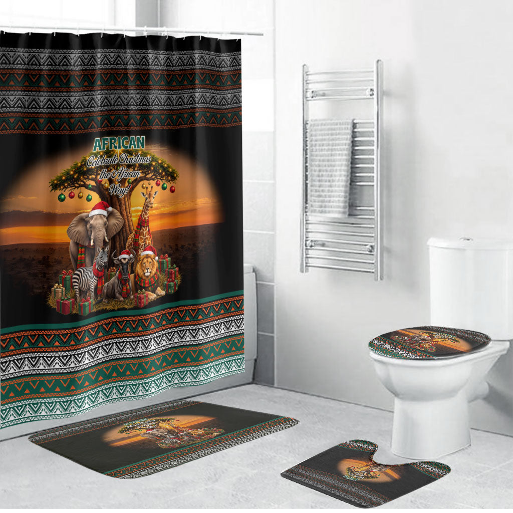 African Safari Animals Christmas Bathroom Set Savannah Wildlife Festive Holiday Tribal Pattern