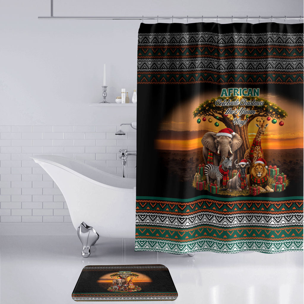 African Safari Animals Christmas Bathroom Set Savannah Wildlife Festive Holiday Tribal Pattern
