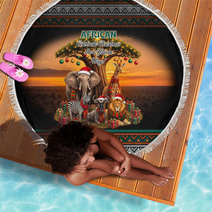 African Safari Animals Christmas Beach Blanket Savannah Wildlife Festive Holiday Tribal Pattern