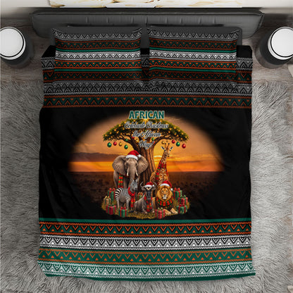 African Safari Animals Christmas Bedding Set Savannah Wildlife Festive Holiday Tribal Pattern