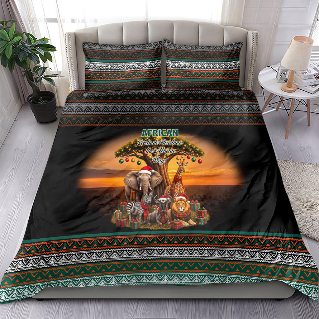African Safari Animals Christmas Bedding Set Savannah Wildlife Festive Holiday Tribal Pattern