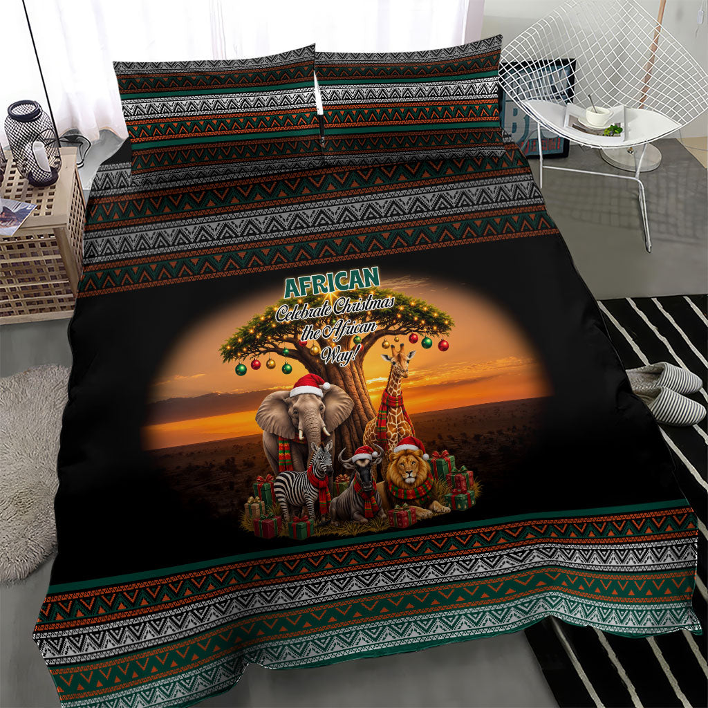 African Safari Animals Christmas Bedding Set Savannah Wildlife Festive Holiday Tribal Pattern