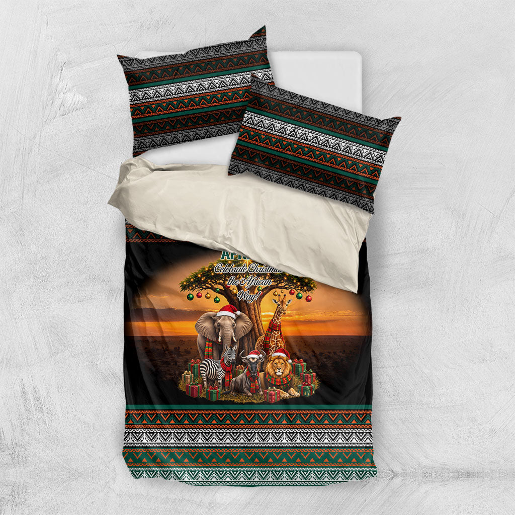 African Safari Animals Christmas Bedding Set Savannah Wildlife Festive Holiday Tribal Pattern