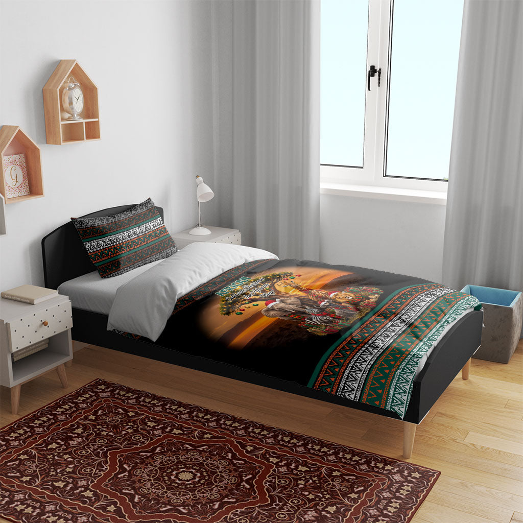 African Safari Animals Christmas Bedding Set Savannah Wildlife Festive Holiday Tribal Pattern