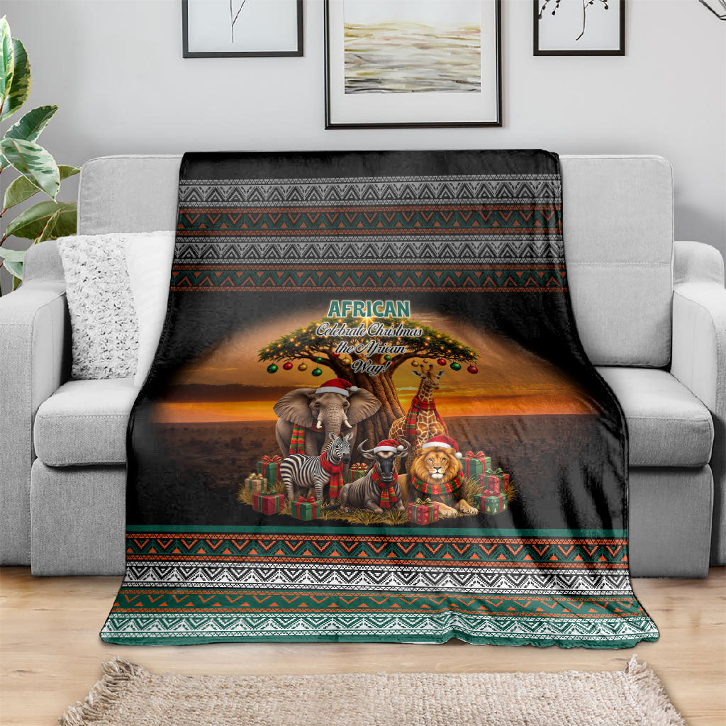 African Safari Animals Christmas Blanket Savannah Wildlife Festive Holiday Tribal Pattern
