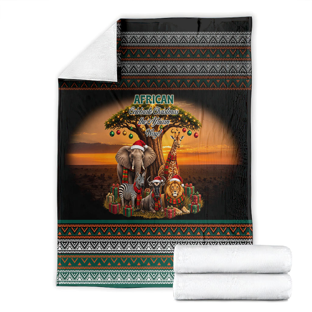 African Safari Animals Christmas Blanket Savannah Wildlife Festive Holiday Tribal Pattern