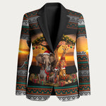 African Safari Animals Christmas Blazer Savannah Wildlife Festive Holiday Tribal Pattern