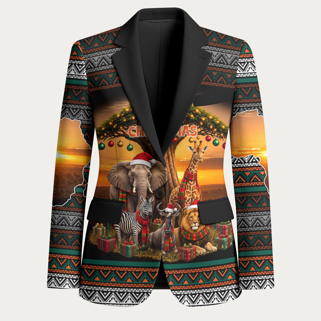 African Safari Animals Christmas Blazer Savannah Wildlife Festive Holiday Tribal Pattern