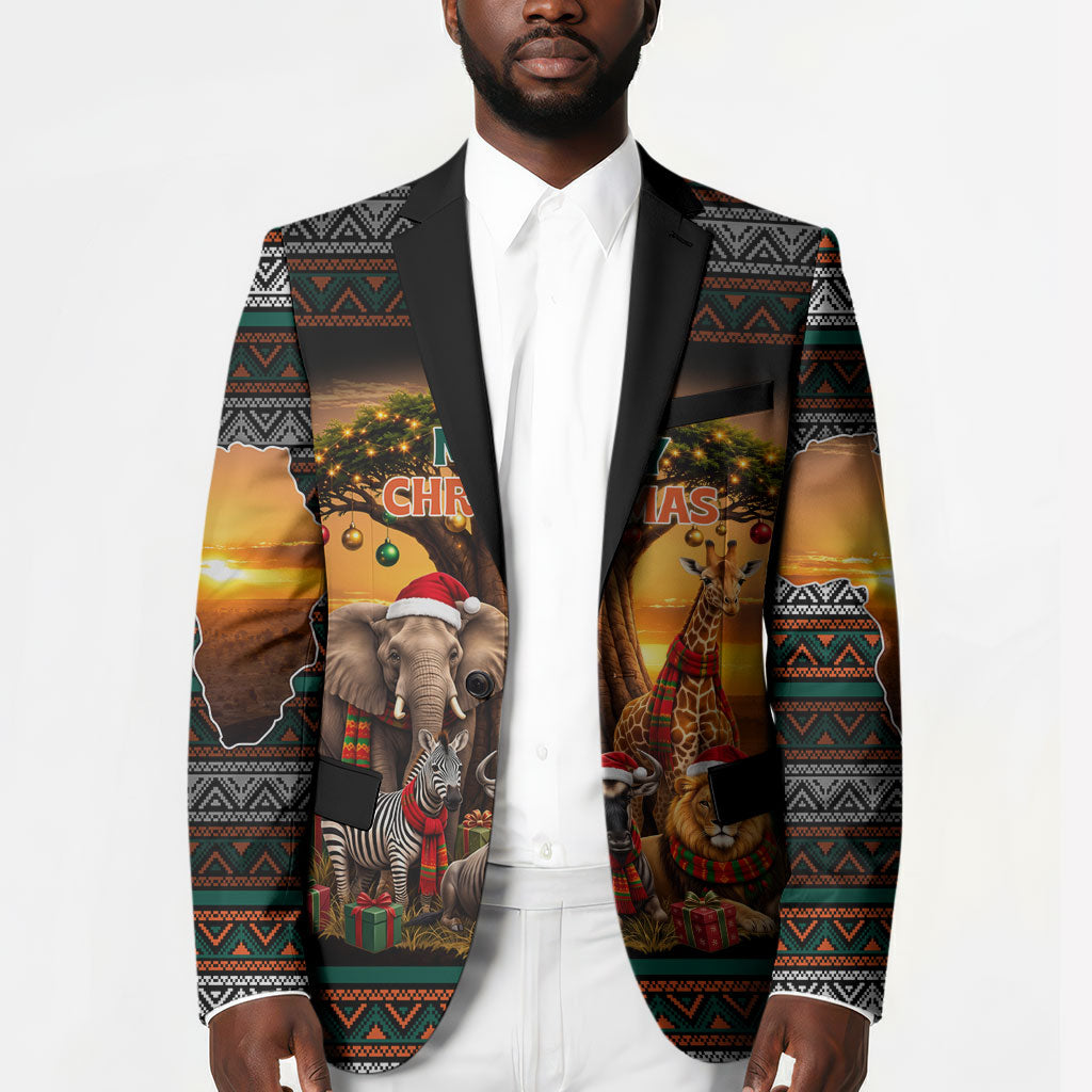 African Safari Animals Christmas Blazer Savannah Wildlife Festive Holiday Tribal Pattern