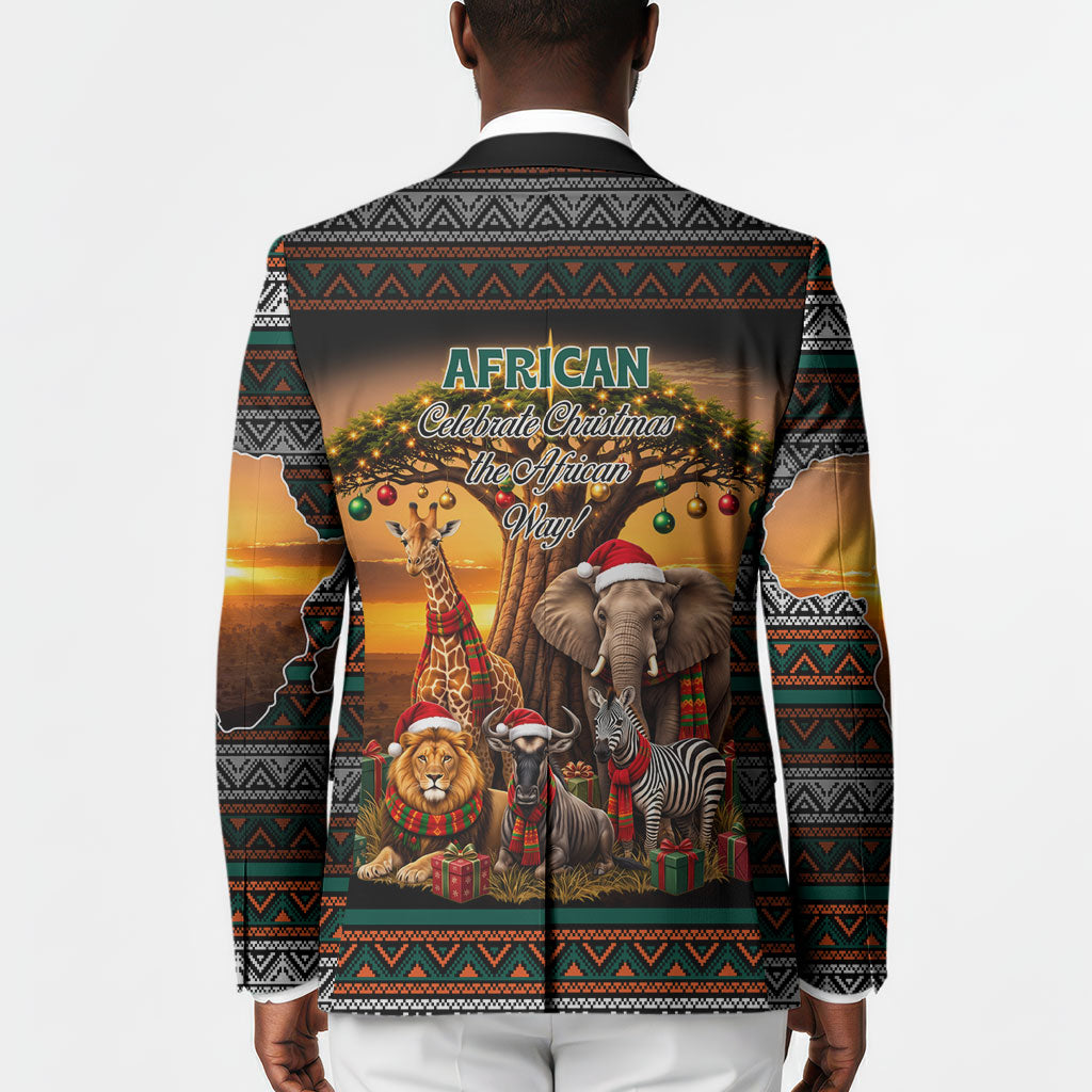 African Safari Animals Christmas Blazer Savannah Wildlife Festive Holiday Tribal Pattern