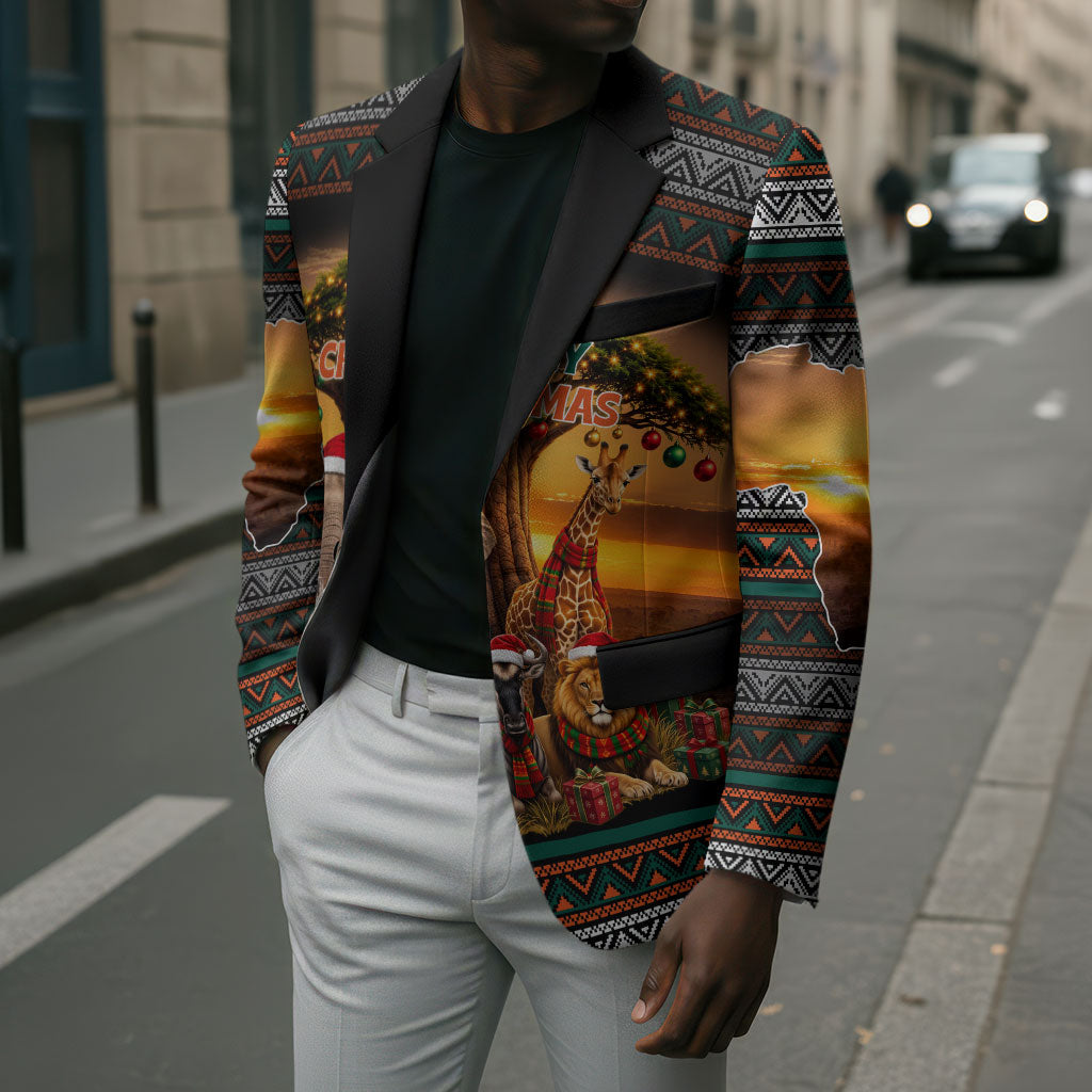 African Safari Animals Christmas Blazer Savannah Wildlife Festive Holiday Tribal Pattern