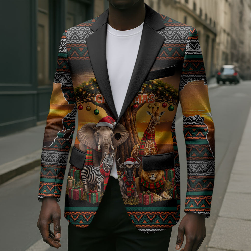 African Safari Animals Christmas Blazer Savannah Wildlife Festive Holiday Tribal Pattern