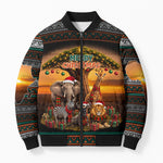 African Safari Animals Christmas Bomber Puffer Jacket Savannah Wildlife Festive Holiday Tribal Pattern