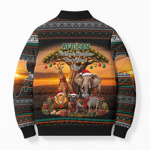 African Safari Animals Christmas Bomber Puffer Jacket Savannah Wildlife Festive Holiday Tribal Pattern