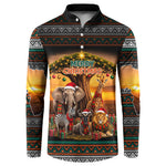 African Safari Animals Christmas Button Sweatshirt Savannah Wildlife Festive Holiday Tribal Pattern