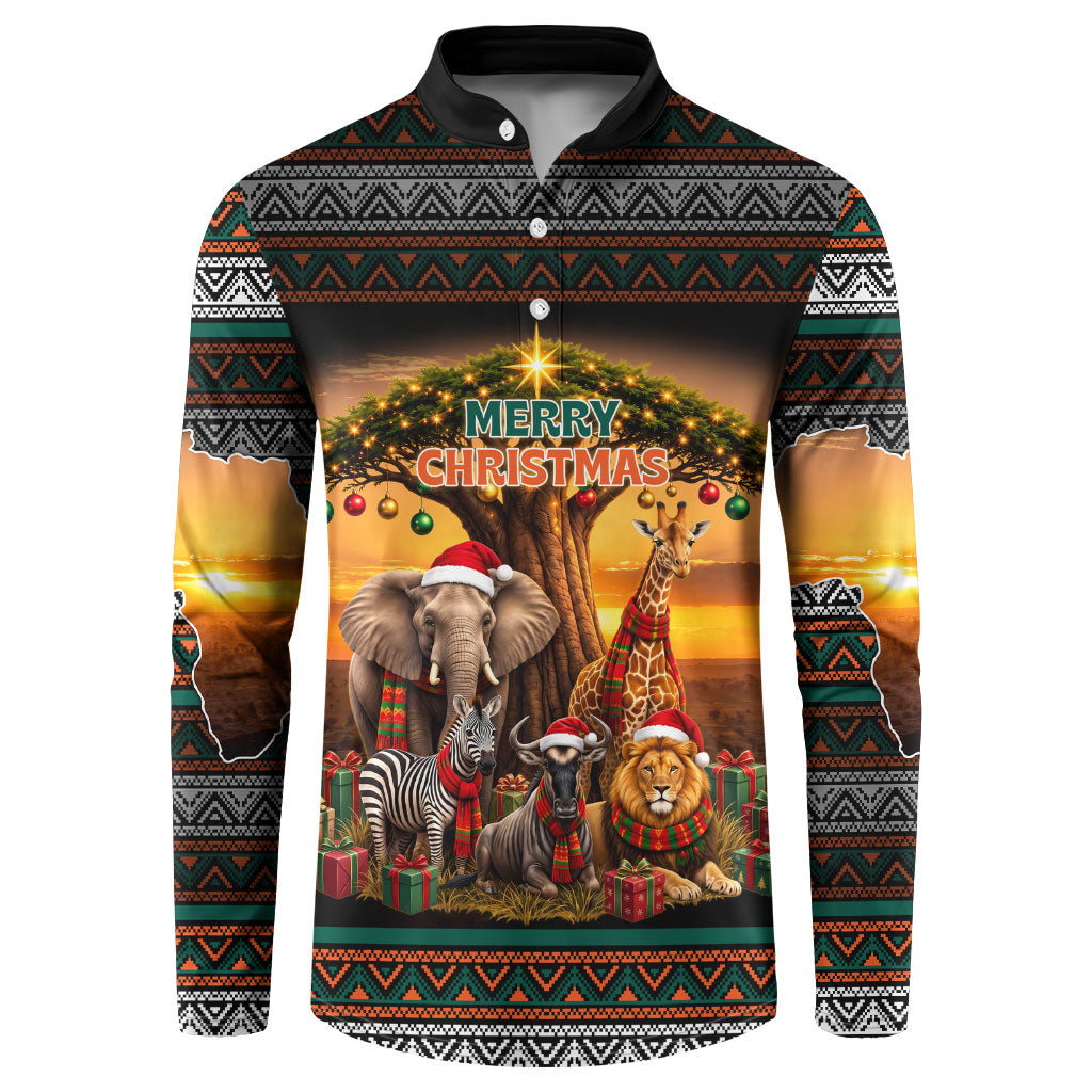 African Safari Animals Christmas Button Sweatshirt Savannah Wildlife Festive Holiday Tribal Pattern