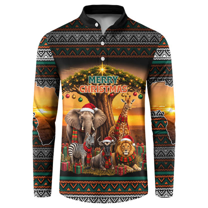 African Safari Animals Christmas Button Sweatshirt Savannah Wildlife Festive Holiday Tribal Pattern