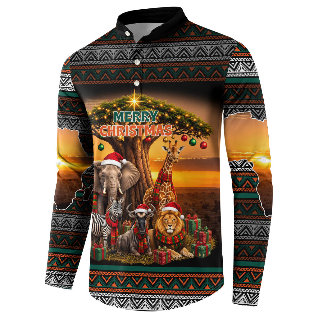 African Safari Animals Christmas Button Sweatshirt Savannah Wildlife Festive Holiday Tribal Pattern