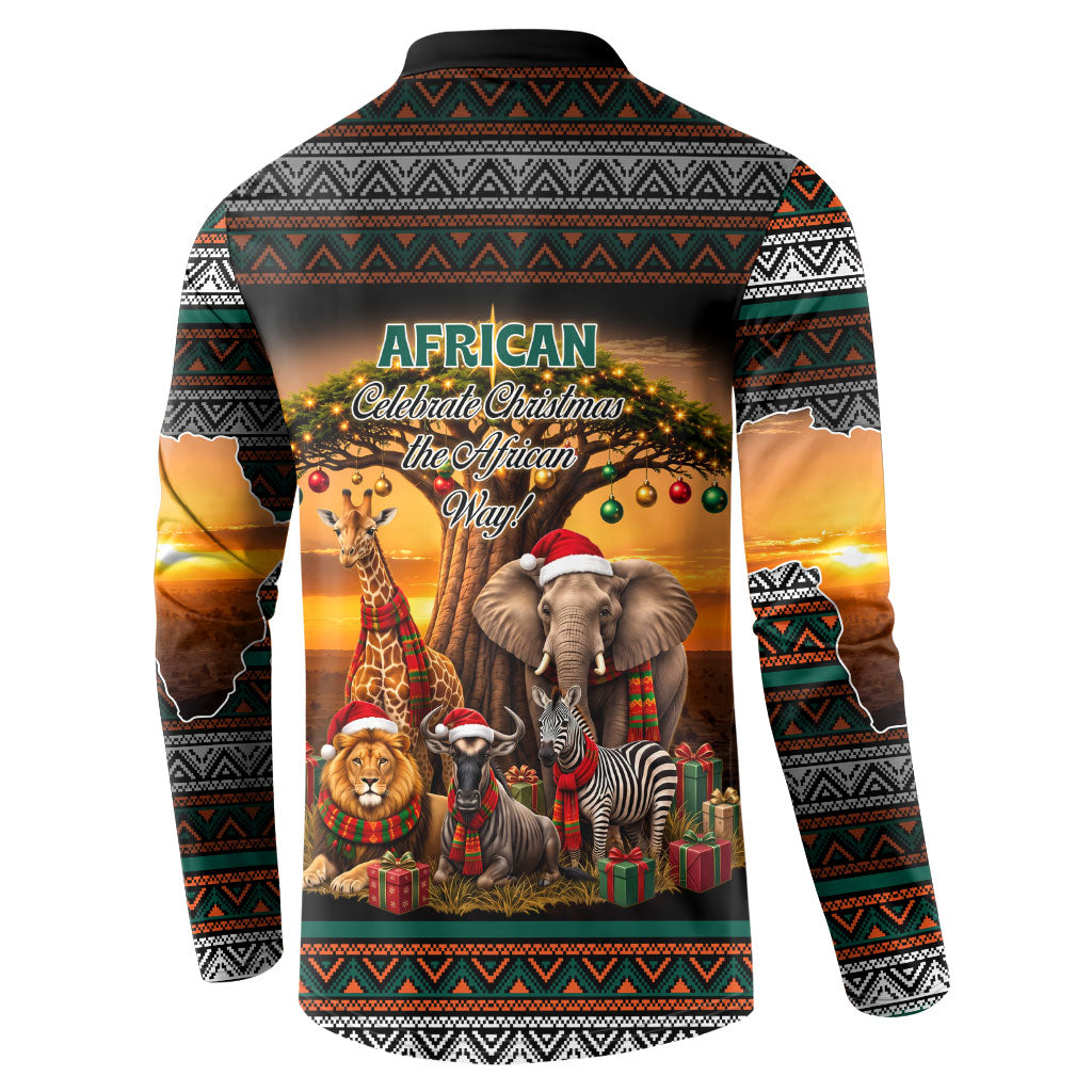 African Safari Animals Christmas Button Sweatshirt Savannah Wildlife Festive Holiday Tribal Pattern