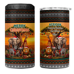 African Safari Animals Christmas 4 in 1 Can Cooler Tumbler Savannah Wildlife Festive Holiday Tribal Pattern