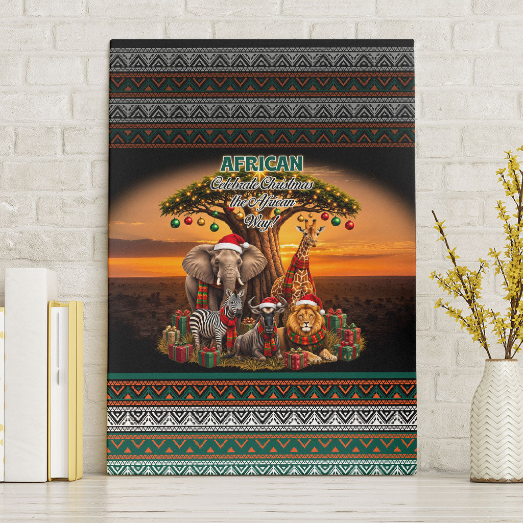 African Safari Animals Christmas Canvas Wall Art Savannah Wildlife Festive Holiday Tribal Pattern
