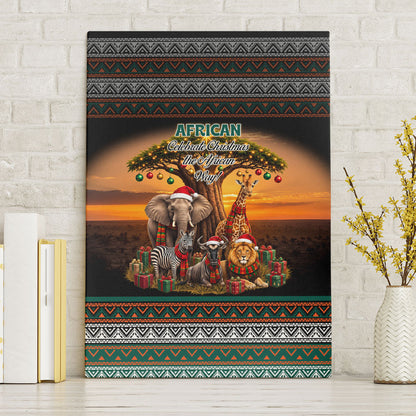 African Safari Animals Christmas Canvas Wall Art Savannah Wildlife Festive Holiday Tribal Pattern