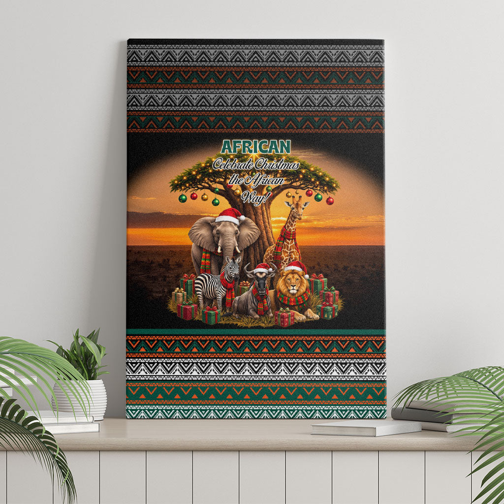 African Safari Animals Christmas Canvas Wall Art Savannah Wildlife Festive Holiday Tribal Pattern