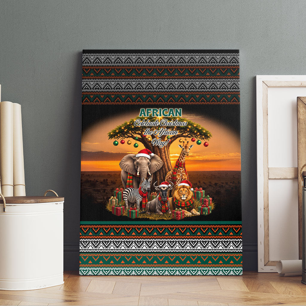 African Safari Animals Christmas Canvas Wall Art Savannah Wildlife Festive Holiday Tribal Pattern