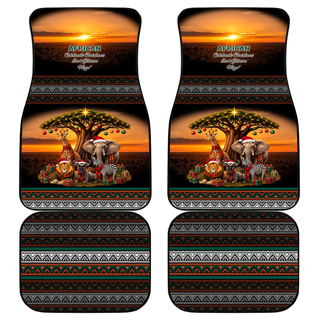 African Safari Animals Christmas Car Mats Savannah Wildlife Festive Holiday Tribal Pattern