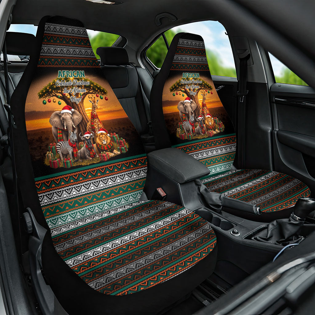 African Safari Animals Christmas Car Seat Cover Savannah Wildlife Festive Holiday Tribal Pattern