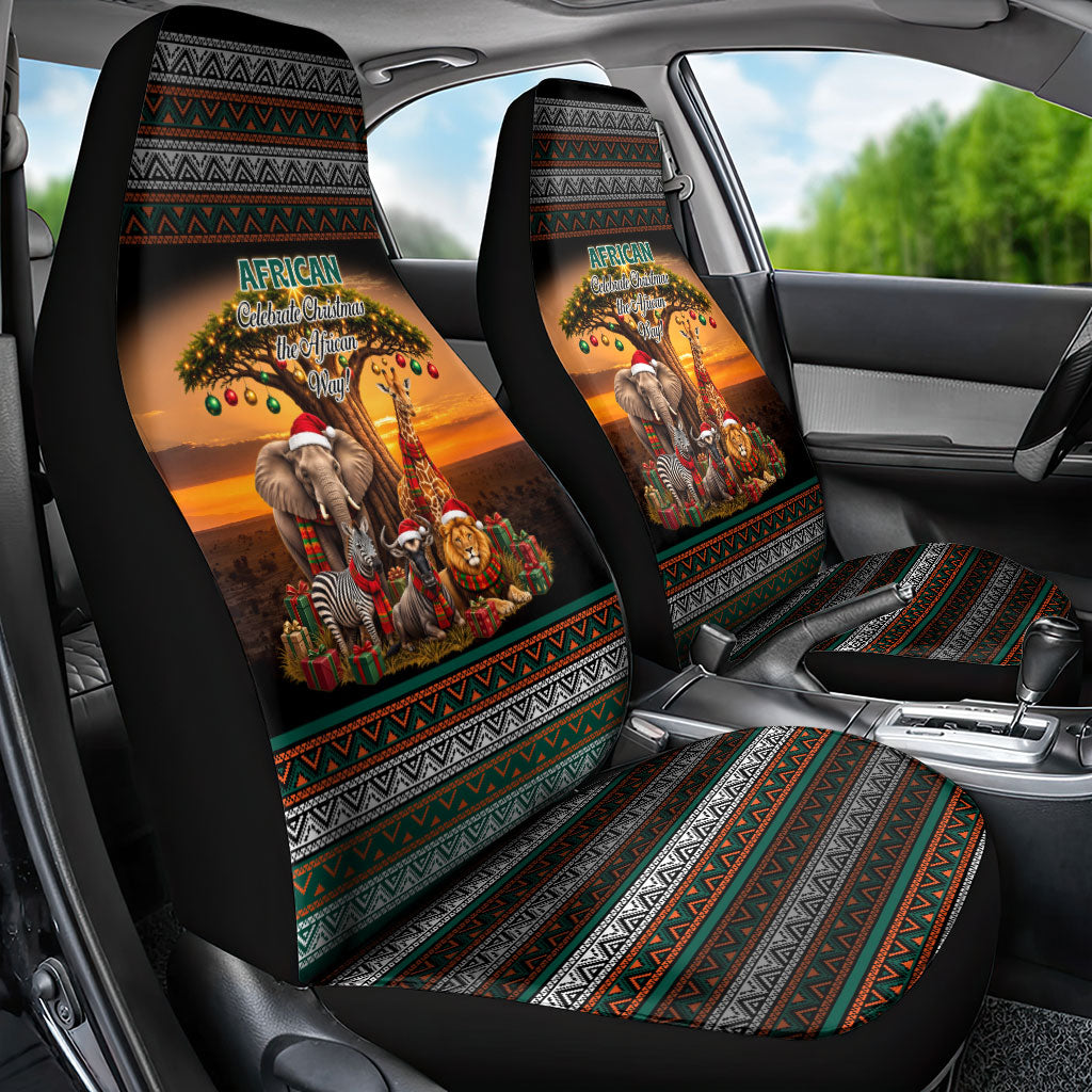 African Safari Animals Christmas Car Seat Cover Savannah Wildlife Festive Holiday Tribal Pattern