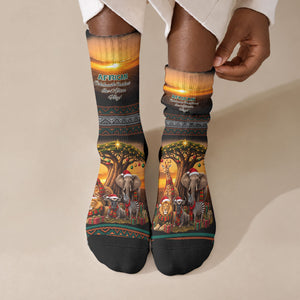 African Safari Animals Christmas Crew Socks Savannah Wildlife Festive Holiday Tribal Pattern