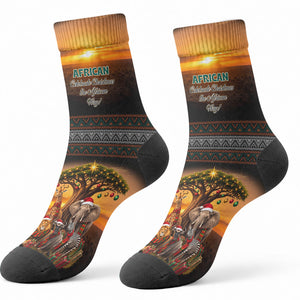 African Safari Animals Christmas Crew Socks Savannah Wildlife Festive Holiday Tribal Pattern