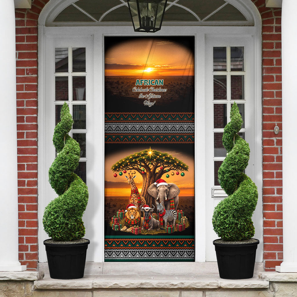 African Safari Animals Christmas Door Cover Savannah Wildlife Festive Holiday Tribal Pattern